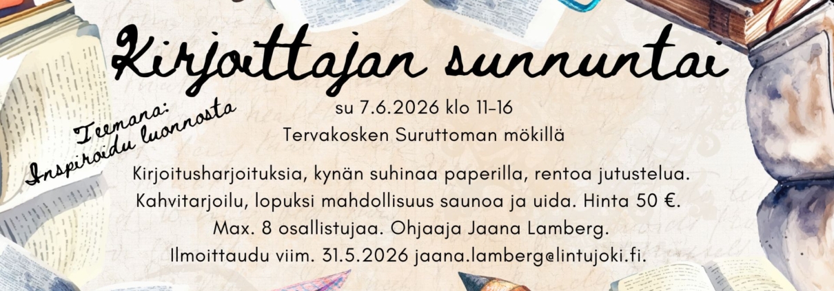 Kirjoittajan sunnuntai 7.6.2026 -kurssimainos